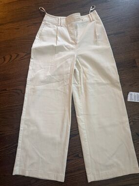 Topshop Cream Corduroy Trousers with Belt Loops